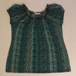 Teal/Brown Short Sleeve Top